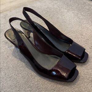 Nine West Burgundy Patent Leather Peeptoe Slingback Heels 9.5